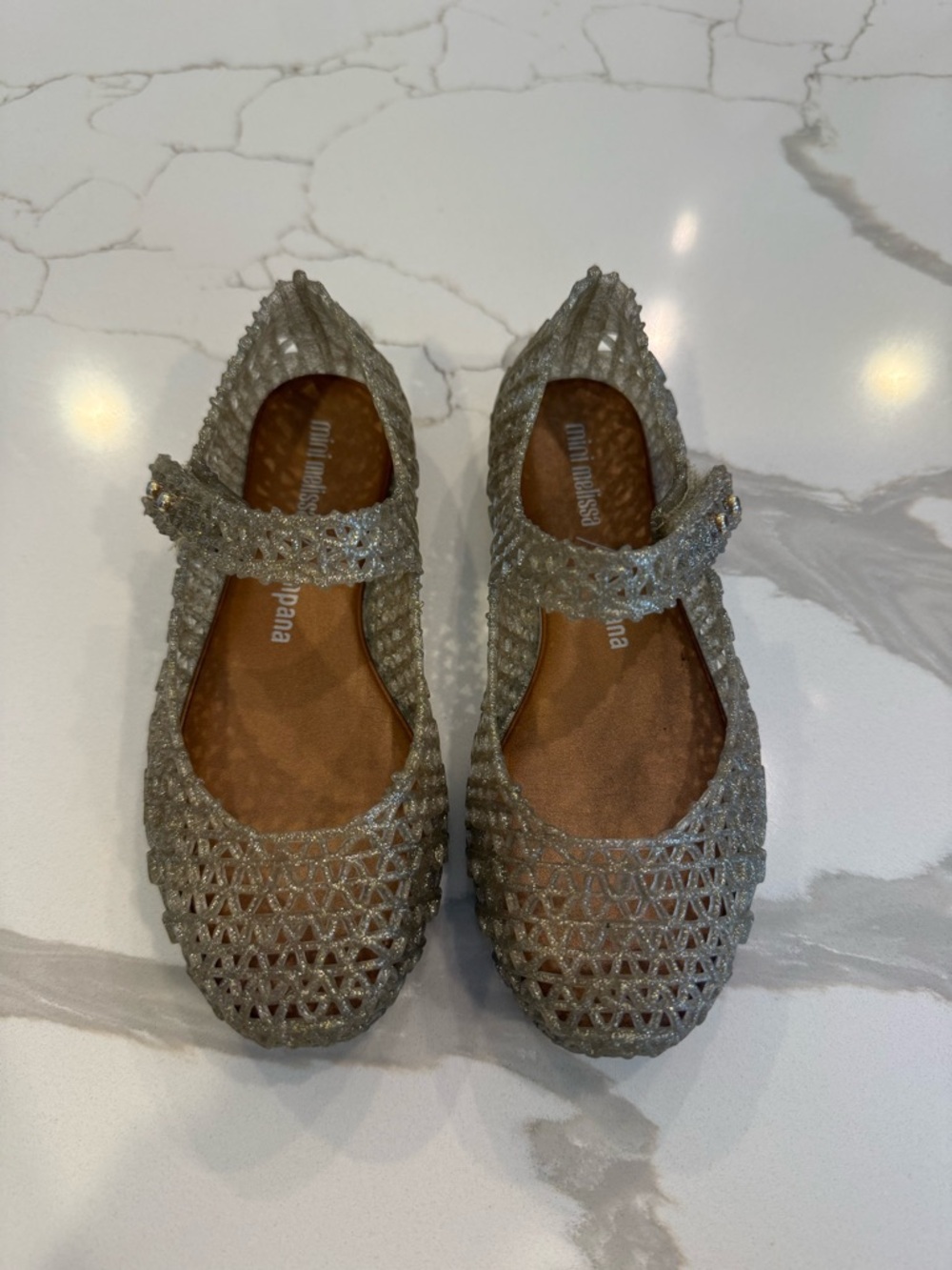 Mini Melissa|Campana Girls' Gold Glitter ballerina Shoes